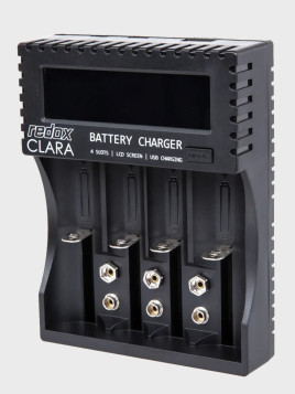 REDOX Ładowarka CLARA Uniwersalna do Akumulatorów AAA AA x4 6F22 Li-Ion Ni-MH Ni-Cd USB Wyświetlacz LCD