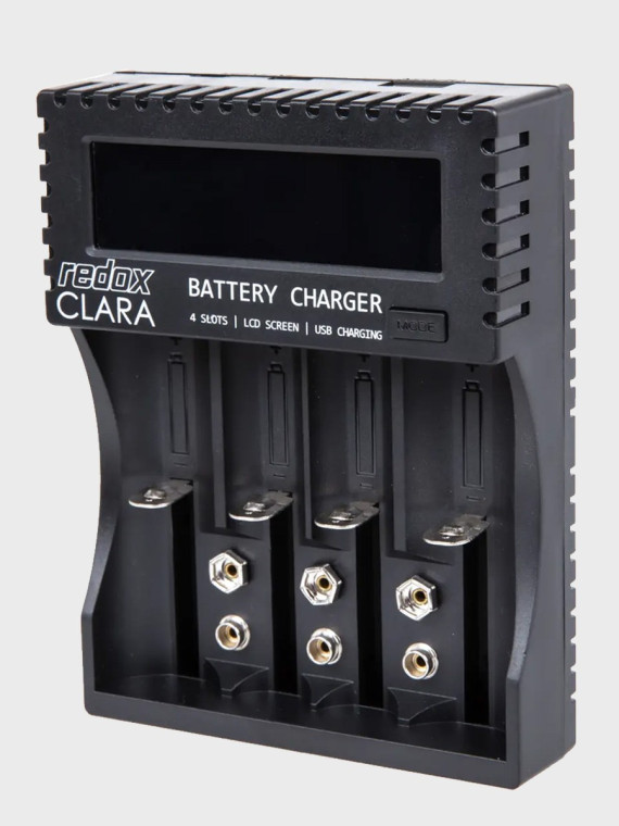 REDOX Ładowarka CLARA Uniwersalna do Akumulatorów AAA AA x4 6F22 Li-Ion Ni-MH Ni-Cd USB Wyświetlacz LCD