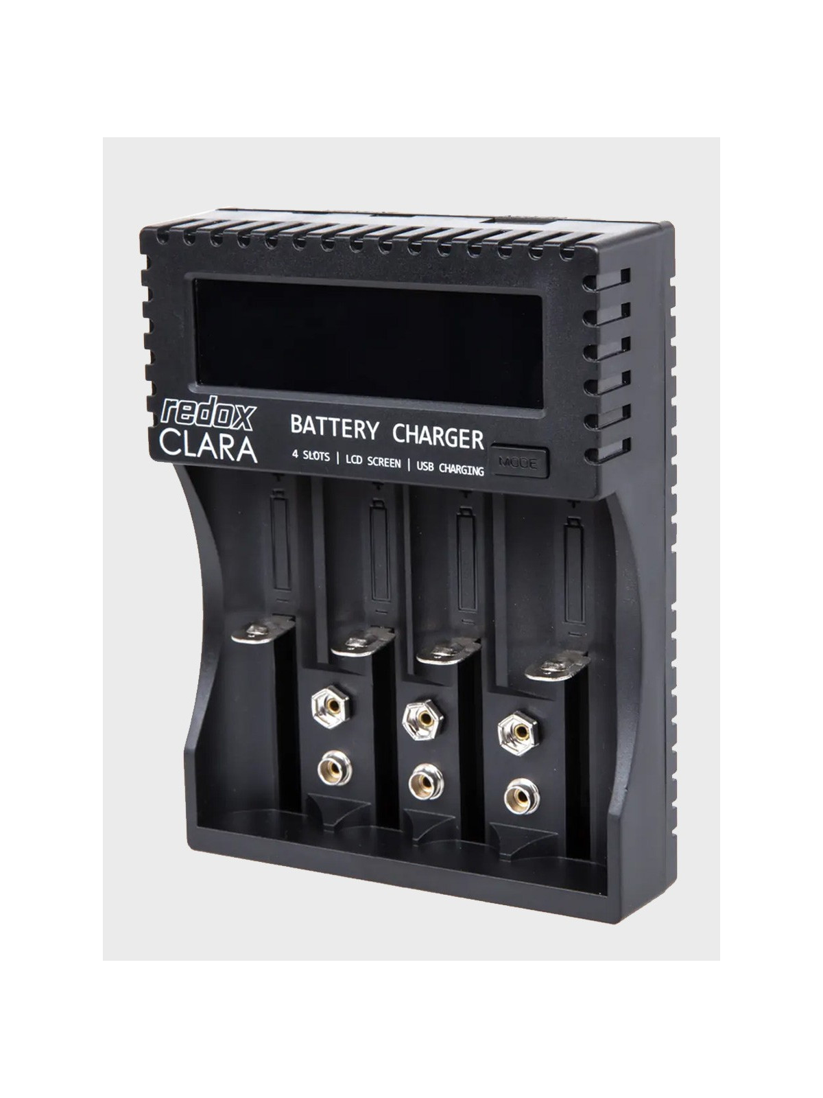 REDOX Ładowarka CLARA Uniwersalna do Akumulatorów AAA AA x4 6F22 Li-Ion Ni-MH Ni-Cd USB Wyświetlacz LCD