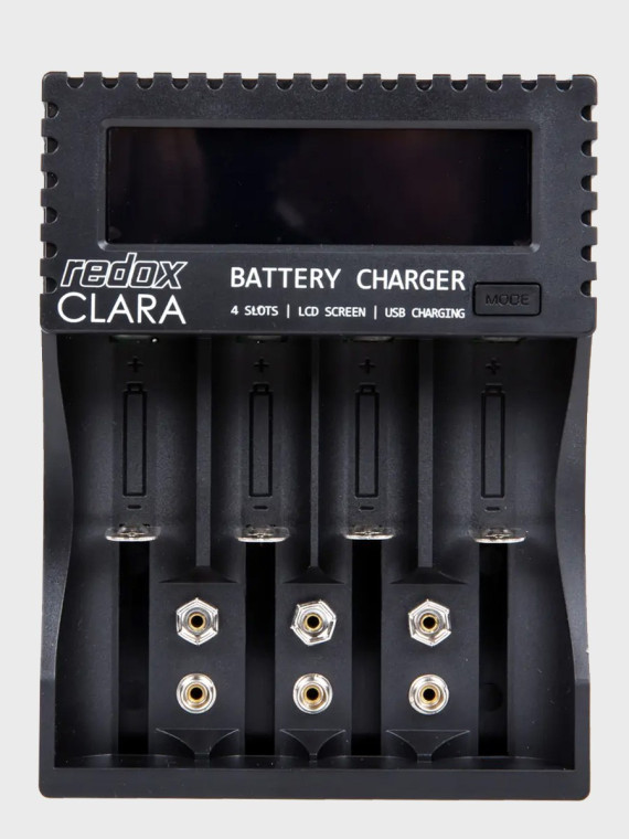 REDOX Ładowarka CLARA Uniwersalna do Akumulatorów AAA AA x4 6F22 Li-Ion Ni-MH Ni-Cd USB Wyświetlacz LCD