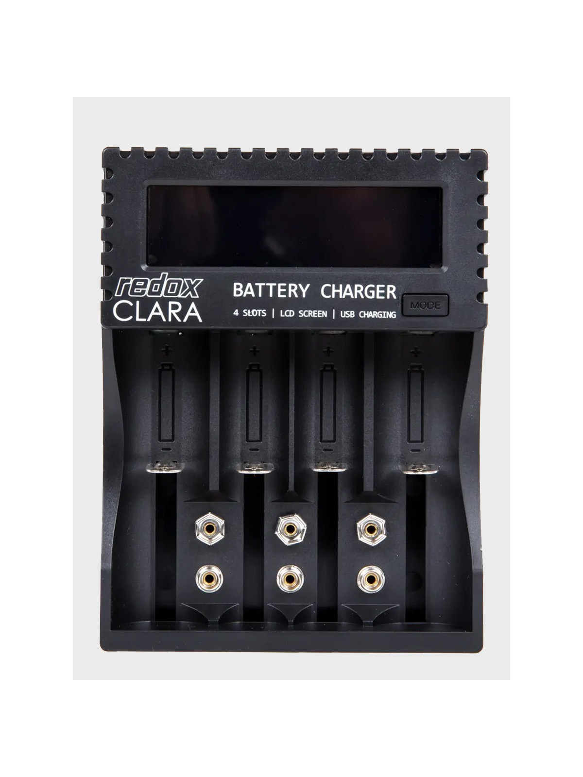 REDOX Ładowarka CLARA Uniwersalna do Akumulatorów AAA AA x4 6F22 Li-Ion Ni-MH Ni-Cd USB Wyświetlacz LCD