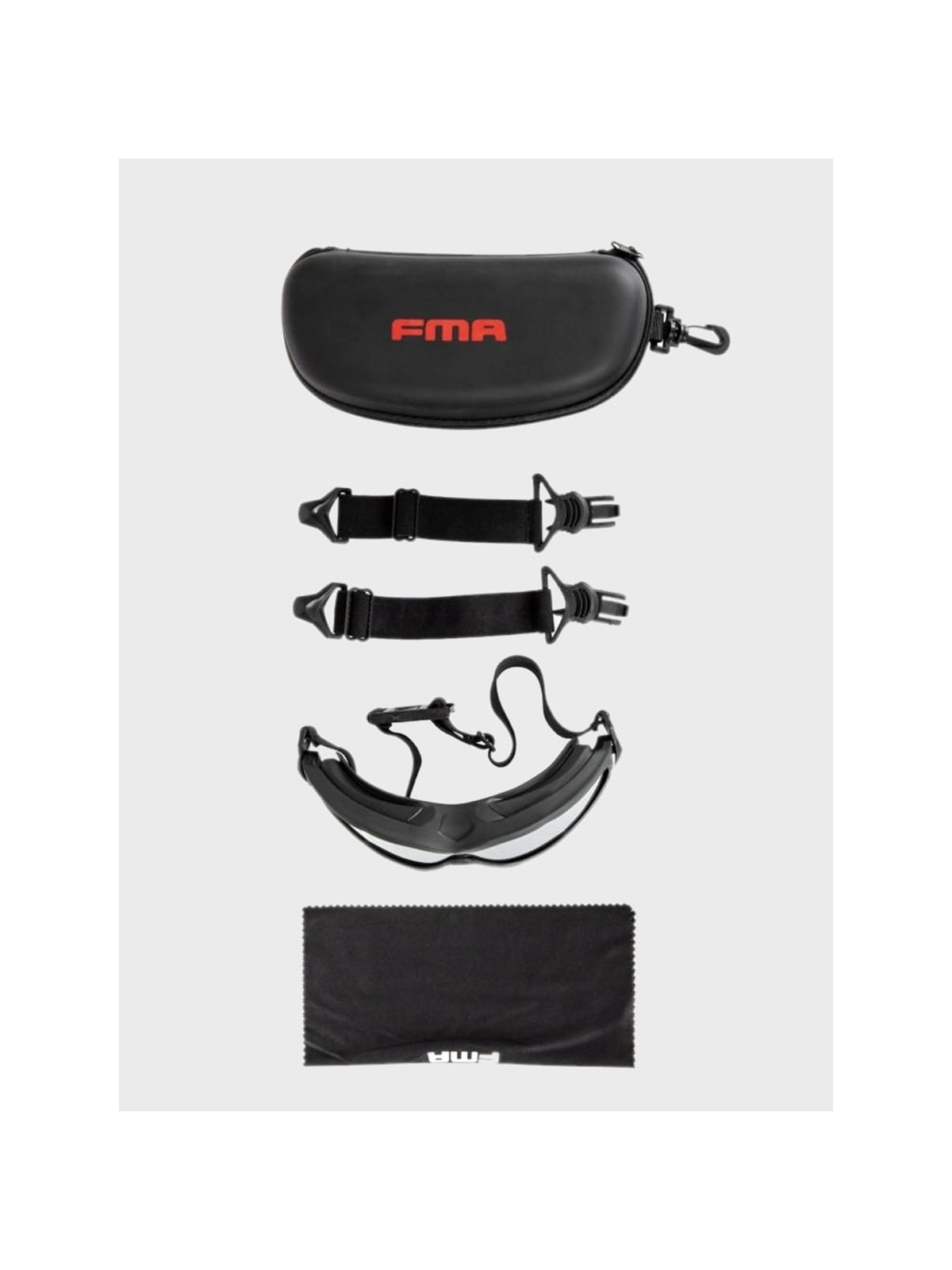FMA Gogle Ochronne Spectra Dual Layer Zestaw Etui Przypięcie do Hełmu Ścierka Czarne