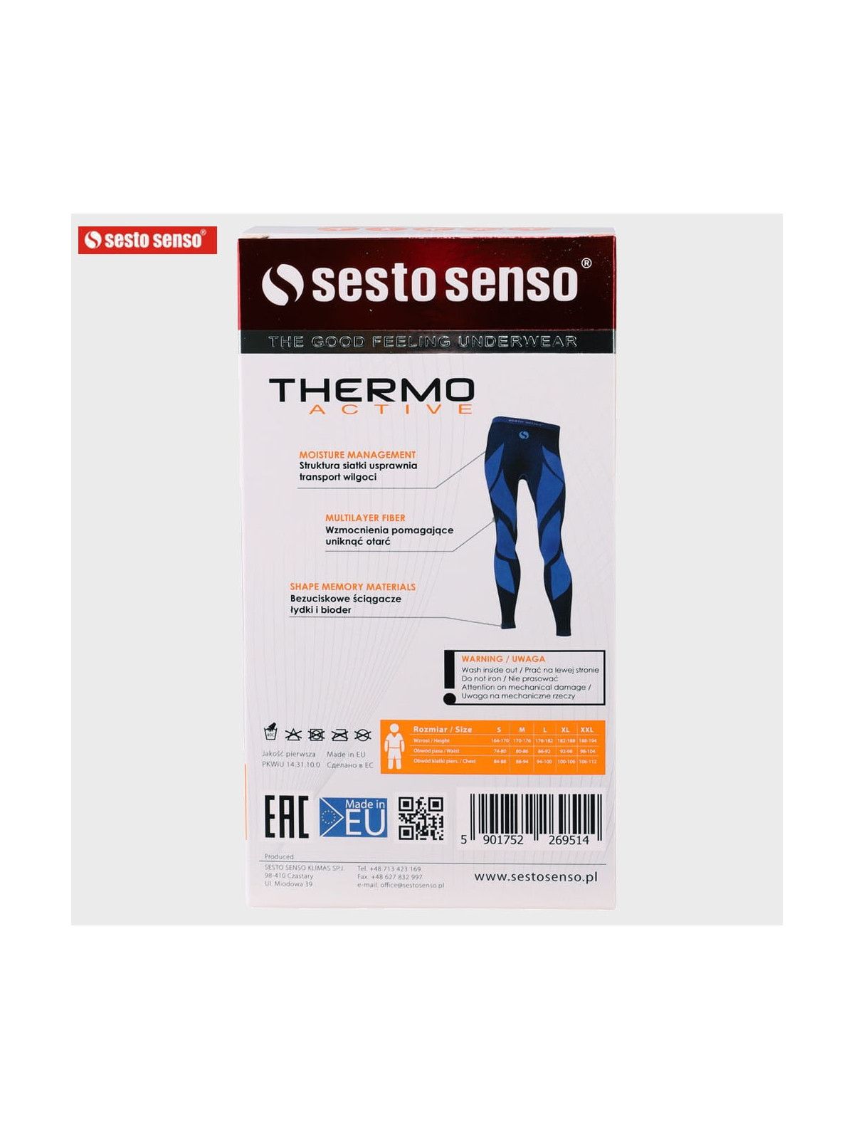 SESTO SENSO SPODNIE TERMOAKTYWNE MĘSKIE THERMO ACTIVE GRANAT XL