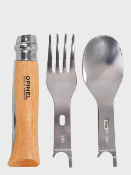 OPINEL Zestaw sztućców niezbędnik turystyczny Nomad Picnic Plus łyżka widelec nóż Inox 8