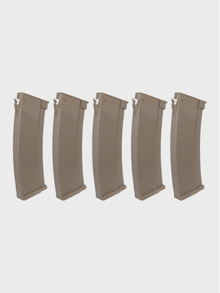SPECNA ARMS Zestaw 5 magazynków ASG Mid-Cap do replik serii J pojemność 175 kulek tan