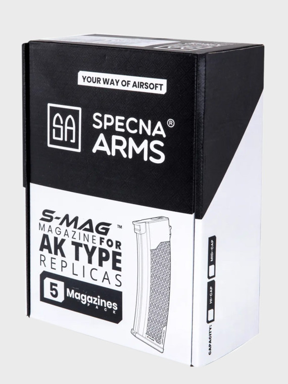 SPECNA ARMS Zestaw 5 magazynków ASG Mid-Cap do replik serii J pojemność 175 kulek tan