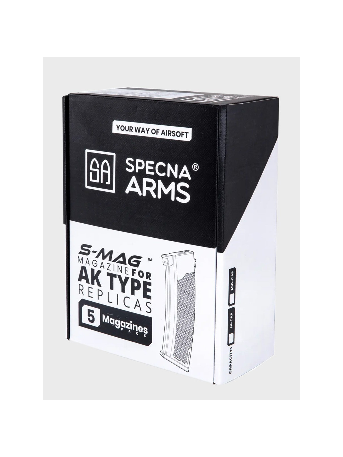 SPECNA ARMS Zestaw 5 magazynków ASG Mid-Cap do replik serii J pojemność 175 kulek tan