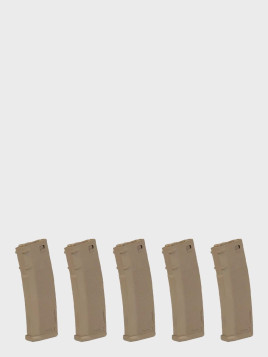 SPECNA ARMS Zestaw 5 Magazynków ASG S-Mag Hi-Cap do replik M4/M16 pojemność 380 kulek tan