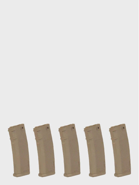 SPECNA ARMS Zestaw 5 Magazynków ASG S-Mag Hi-Cap do replik M4/M16 pojemność 380 kulek tan