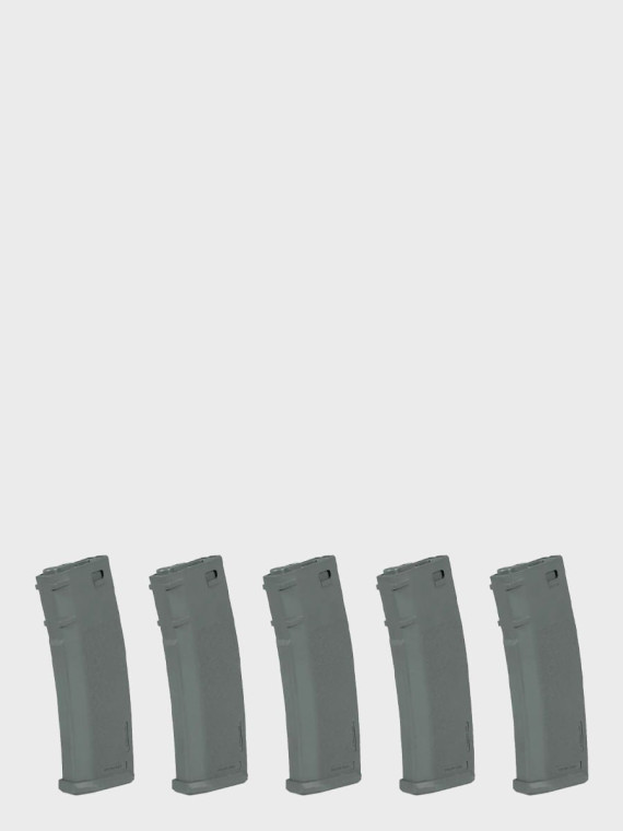 SPECNA ARMS Zestaw 5 Magazynków ASG S-Mag Hi-Cap do replik M4/M16 pojemność 380 kulek szary