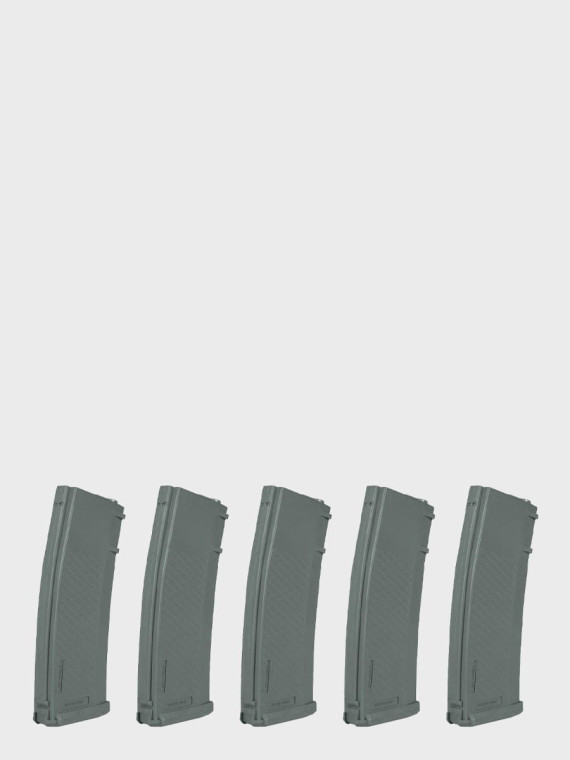 SPECNA ARMS Zestaw 5 Magazynków ASG S-Mag Hi-Cap do replik M4/M16 pojemność 380 kulek szary