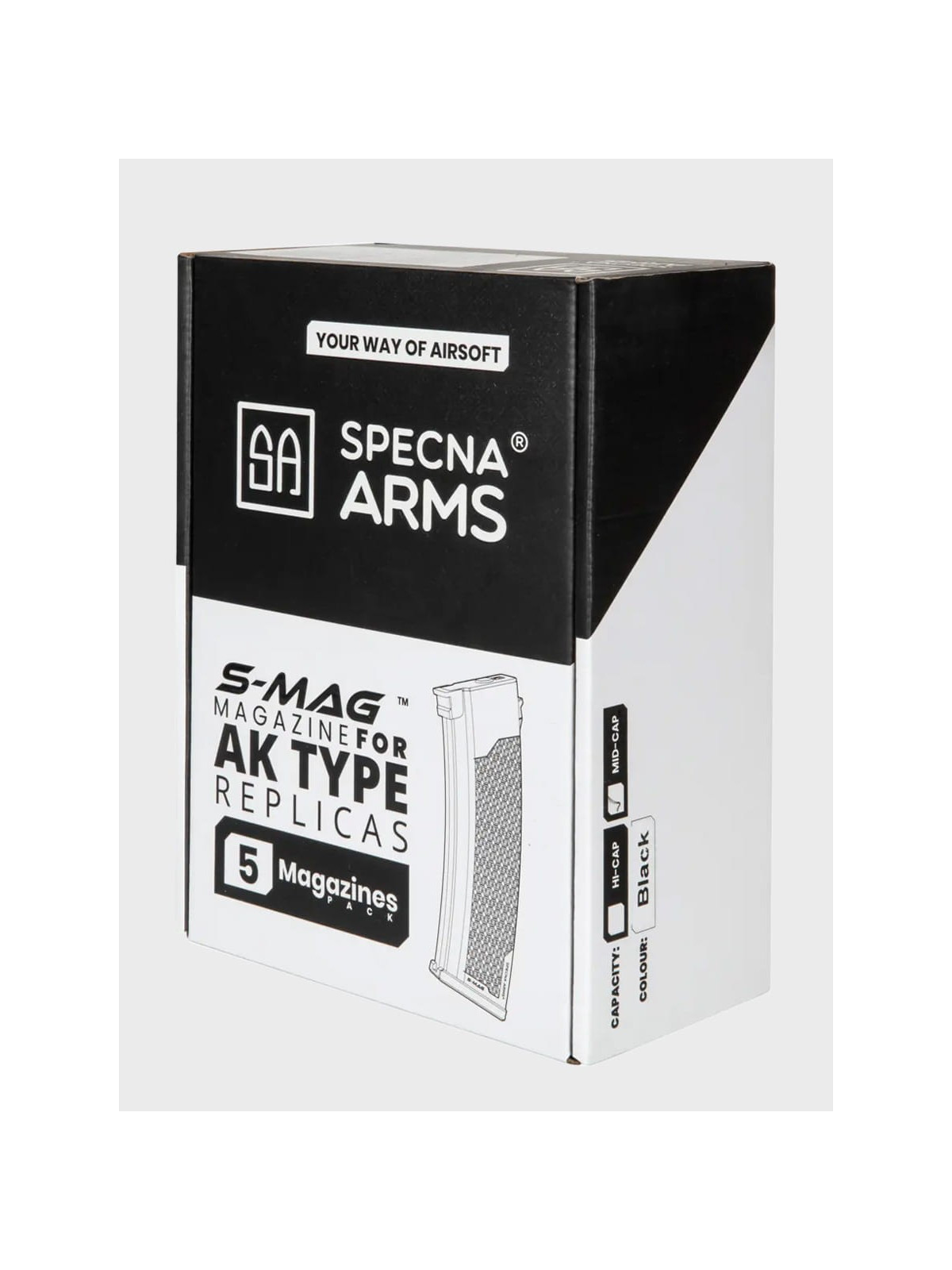 SPECNA ARMS Zestaw 5 magazynków ASG Mid-Cap do replik serii J pojemność 175 kulek czarny