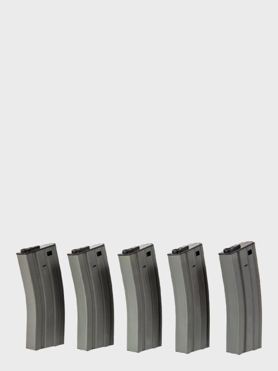 SPECNA ARMS Zestaw 5 magazynków Mid-Cap 120 kul do replik M4/M16 szary