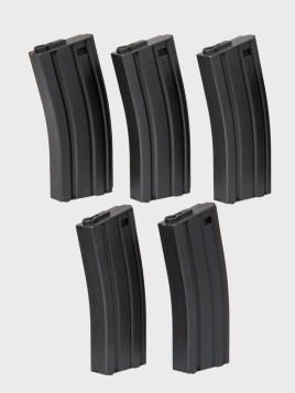 SPECNA ARMS Zestaw 5 magazynków ASG Mid-Cap M4/M16 pojemność 140 kulek czarny