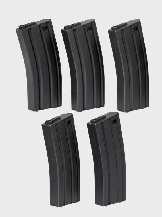 SPECNA ARMS Zestaw 5 magazynków ASG Mid-Cap M4/M16 pojemność 140 kulek czarny