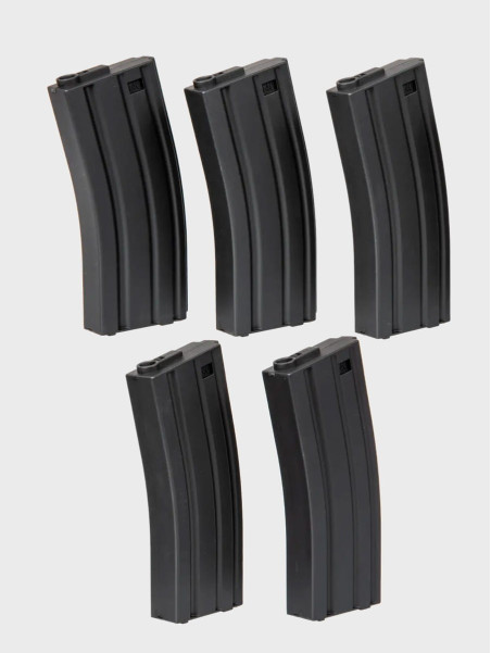 SPECNA ARMS Zestaw 5 magazynków ASG Mid-Cap M4/M16 pojemność 140 kulek czarny