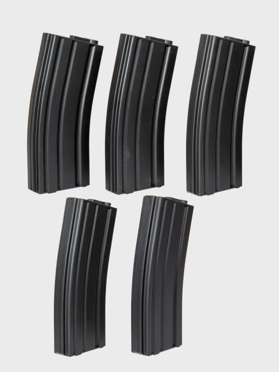 SPECNA ARMS Zestaw 5 magazynków ASG Mid-Cap M4/M16 pojemność 140 kulek czarny