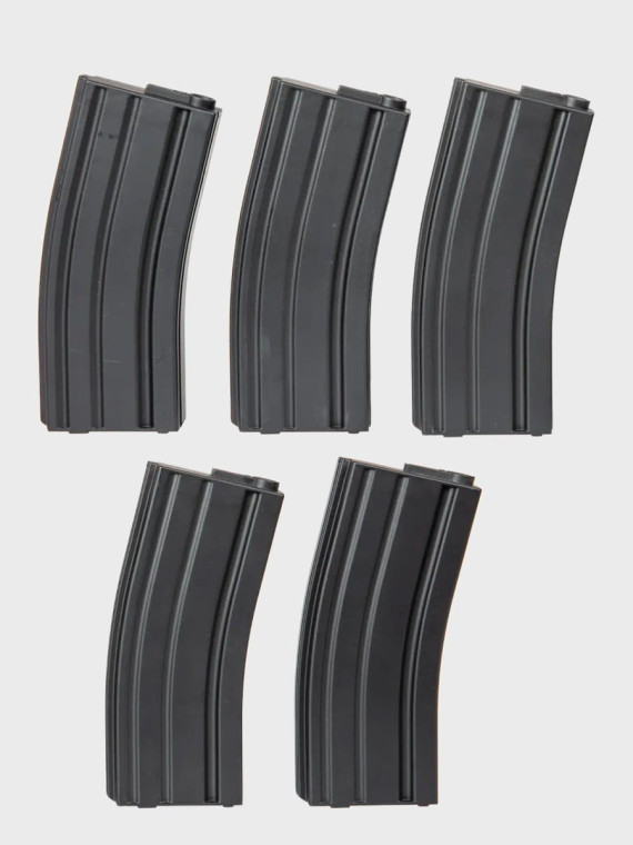 SPECNA ARMS Zestaw 5 magazynków ASG Mid-Cap M4/M16 pojemność 140 kulek czarny