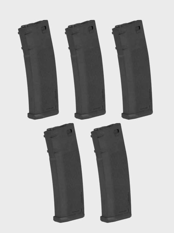 SPECNA ARMS Zestaw 5 Magazynków ASG S-Mag Hi-Cap do replik M4/M16 pojemność 380 kulek czarny