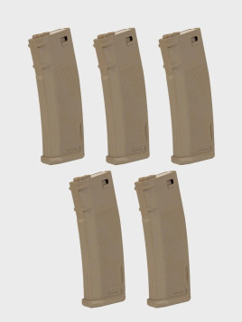 SPECNA ARMS Zestaw 5 magazynków ASG S-Mag Mid-Cap pojemność 125 kulek tan