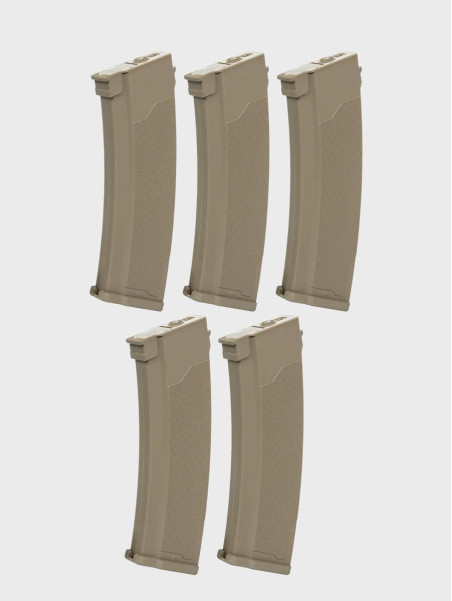 SPECNA ARMS Zestaw 5 magazynków ASG S-Mag Hi-Cap do replik serii J pojemność 380 kulek Tan