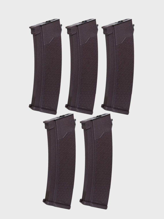 SPECNA ARMS Zestaw 5 magazynków ASG S-Mag Hi-Cap do replik serii J pojemność 380 kulek śliwkowy