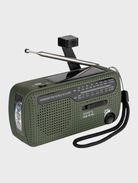 FOSCO INDUSTRIES Radio turystyczne solarne awaryjne korbka powerbank SW1/SW2/FM/AM Oliwkowe