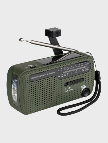 FOSCO INDUSTRIES Radio turystyczne solarne awaryjne korbka powerbank SW1/SW2/FM/AM Oliwkowe