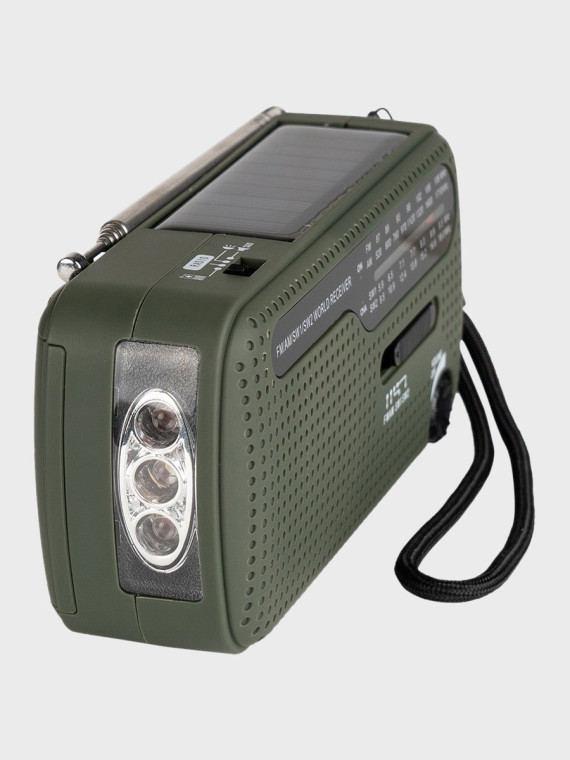 FOSCO INDUSTRIES Radio turystyczne solarne awaryjne korbka powerbank SW1/SW2/FM/AM Oliwkowe