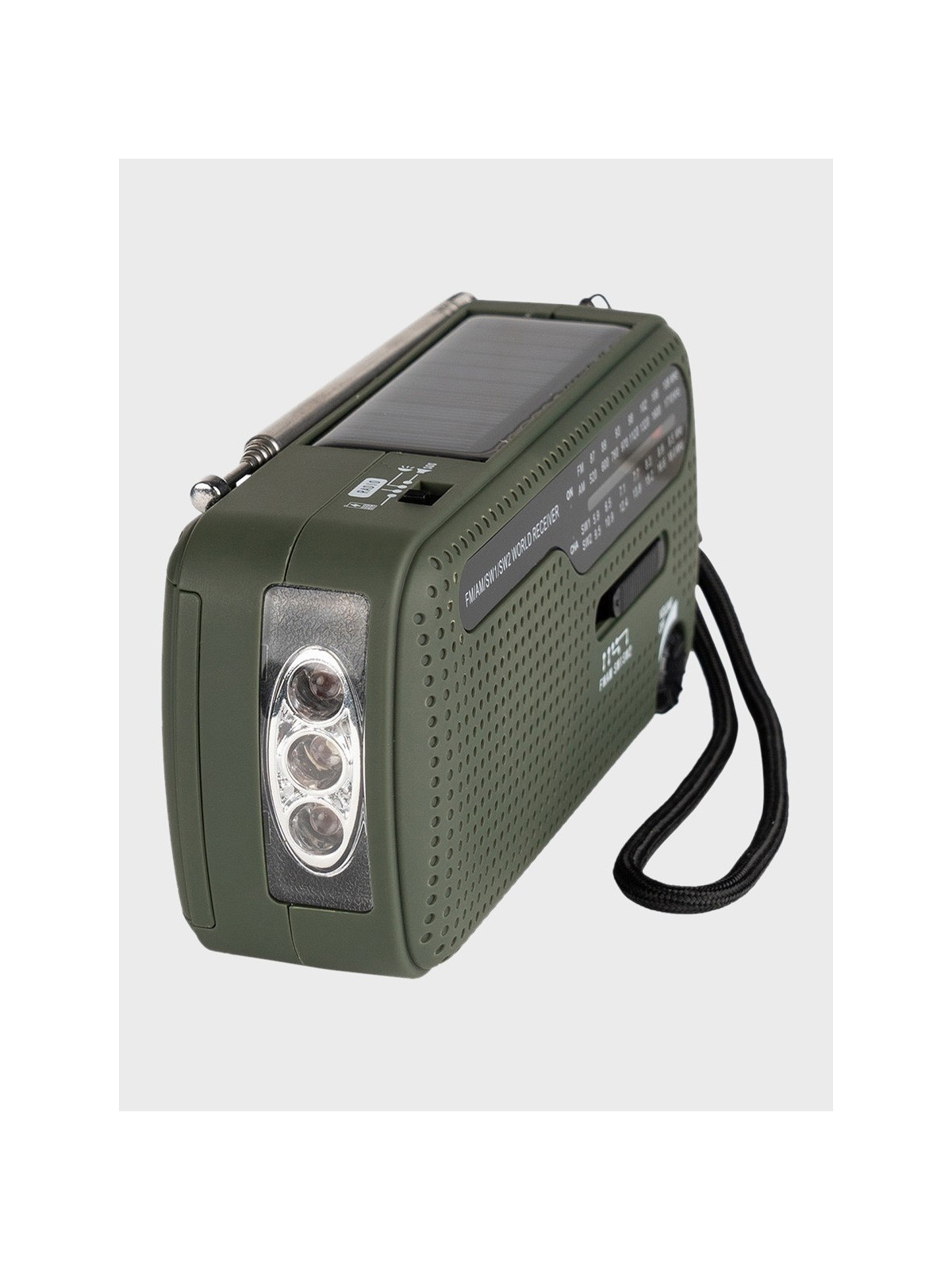 FOSCO INDUSTRIES Radio turystyczne solarne awaryjne korbka powerbank SW1/SW2/FM/AM Oliwkowe