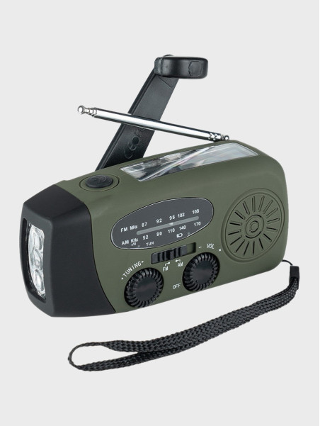 FOSCO INDUSTRIES Radio turystyczne na korbkę solarne powerbank USB-C FM/AM latarka Oliwkowe