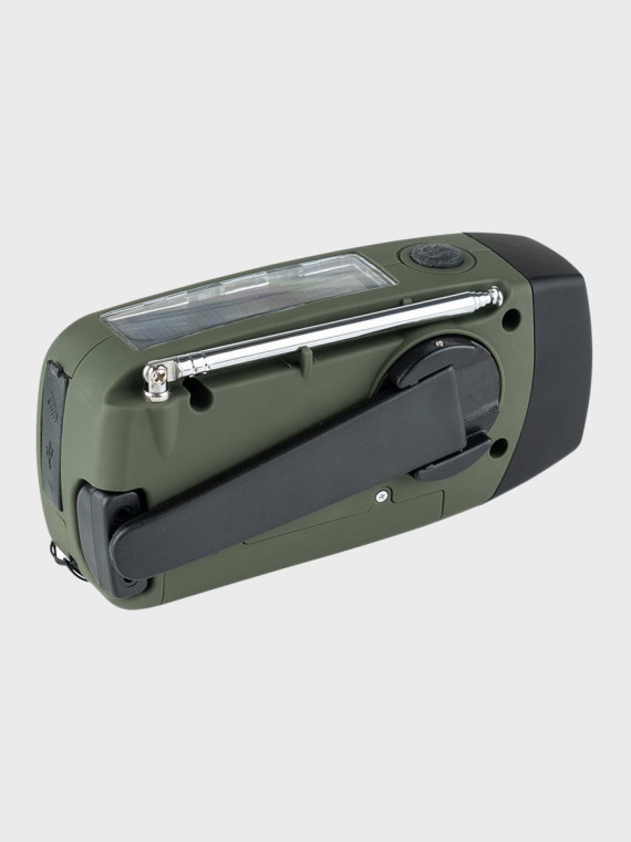 FOSCO INDUSTRIES Radio turystyczne na korbkę solarne powerbank USB-C FM/AM latarka Oliwkowe