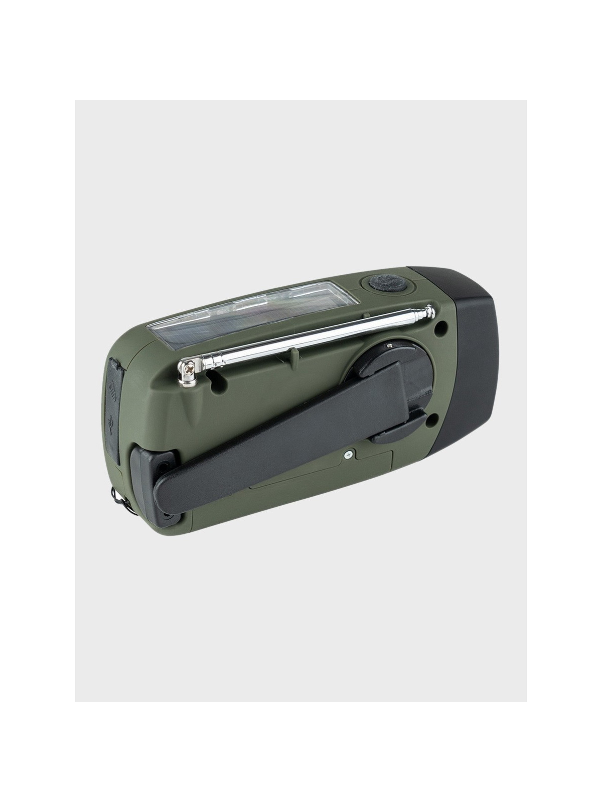 FOSCO INDUSTRIES Radio turystyczne na korbkę solarne powerbank USB-C FM/AM latarka Oliwkowe