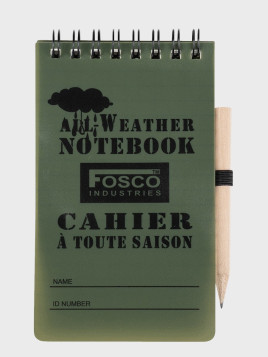 FOSCO INDUSTRIES NOTES WODOODPORNY NOTATNIK BLOK MELDUNKOWY 7,5x13 cm z ołówkiem Oliwkowy