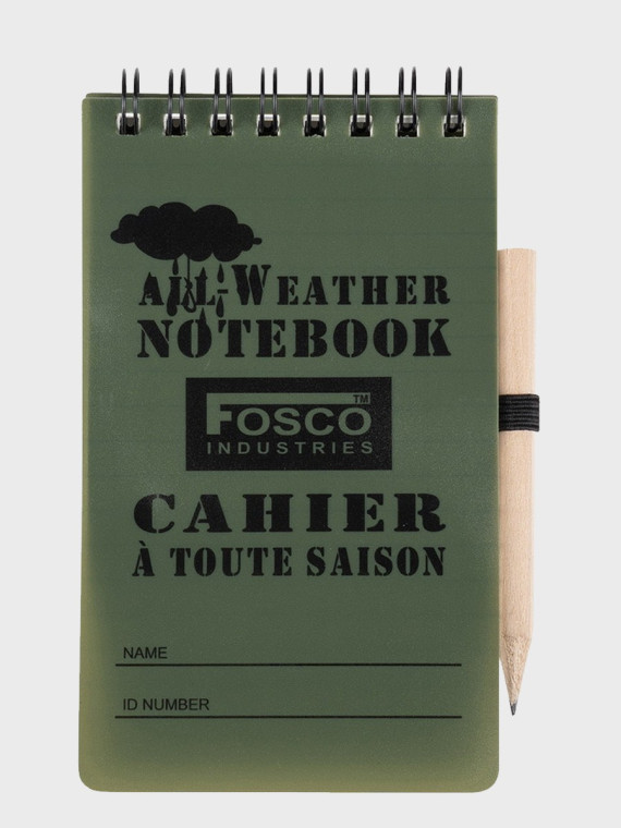 FOSCO INDUSTRIES NOTES WODOODPORNY NOTATNIK BLOK MELDUNKOWY 7,5x13 cm z ołówkiem Oliwkowy