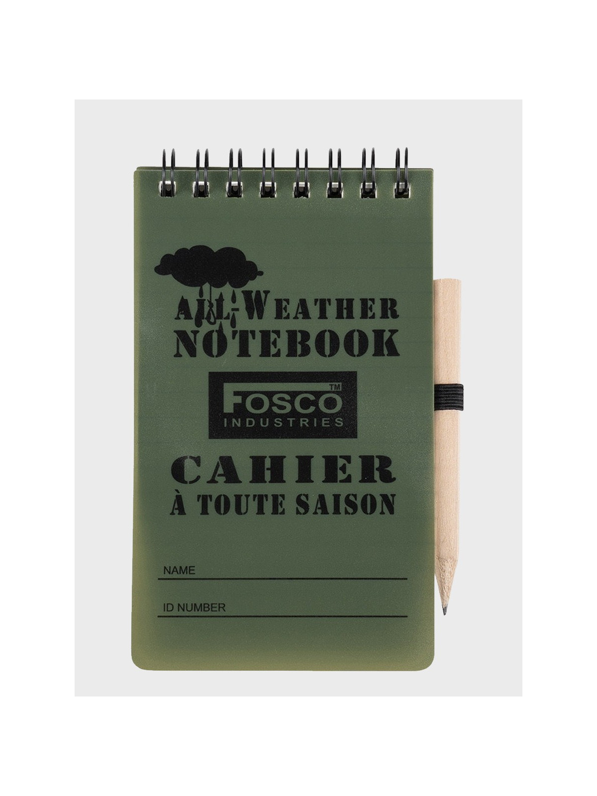 FOSCO INDUSTRIES NOTES WODOODPORNY NOTATNIK BLOK MELDUNKOWY 7,5x13 cm z ołówkiem Oliwkowy