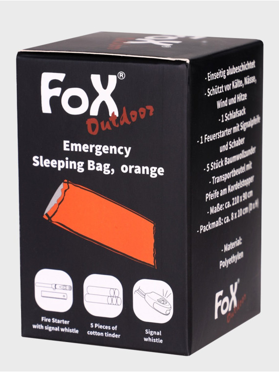 FOX OUTDOOR Śpiwór ratunkowy termiczny Zestaw przetrwania Folia życia Krzesiwo 