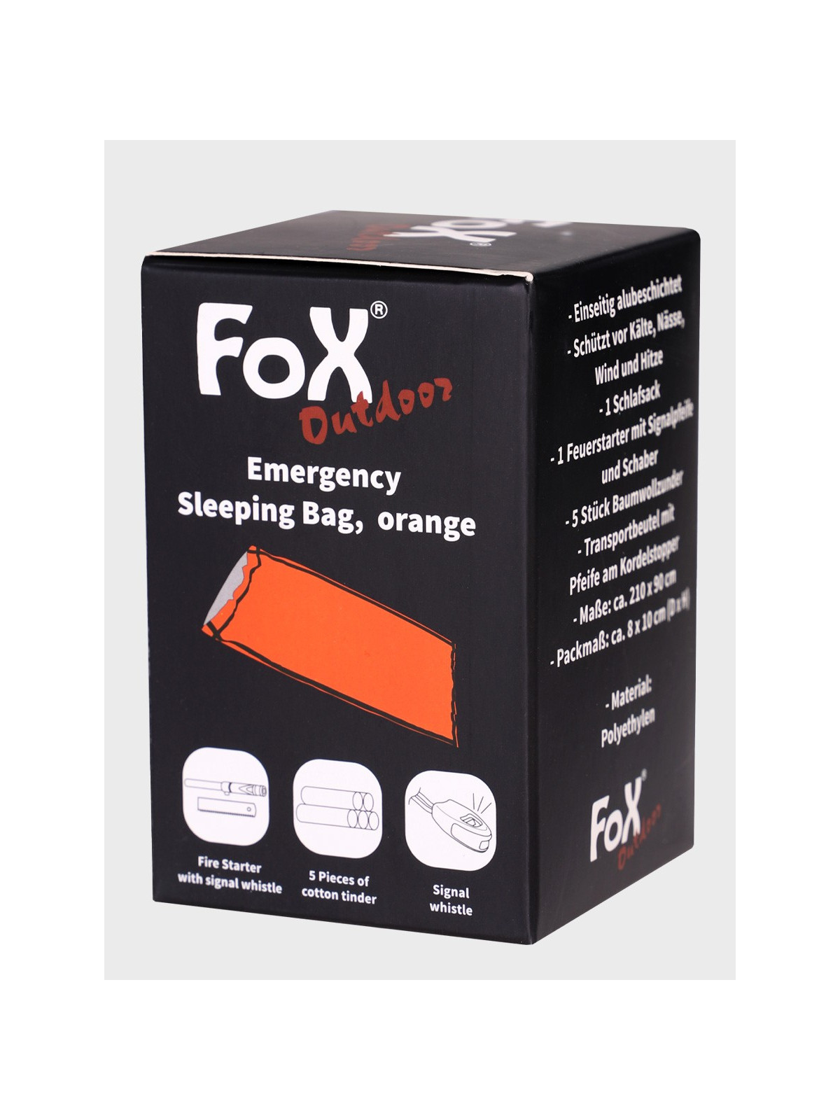 FOX OUTDOOR Śpiwór ratunkowy termiczny Zestaw przetrwania Folia życia Krzesiwo 