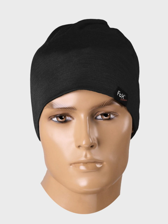 FOX OUTDOOR CZAPKA ZIMOWA WEŁNA MERINO TERMOAKTYWNA CZARNA