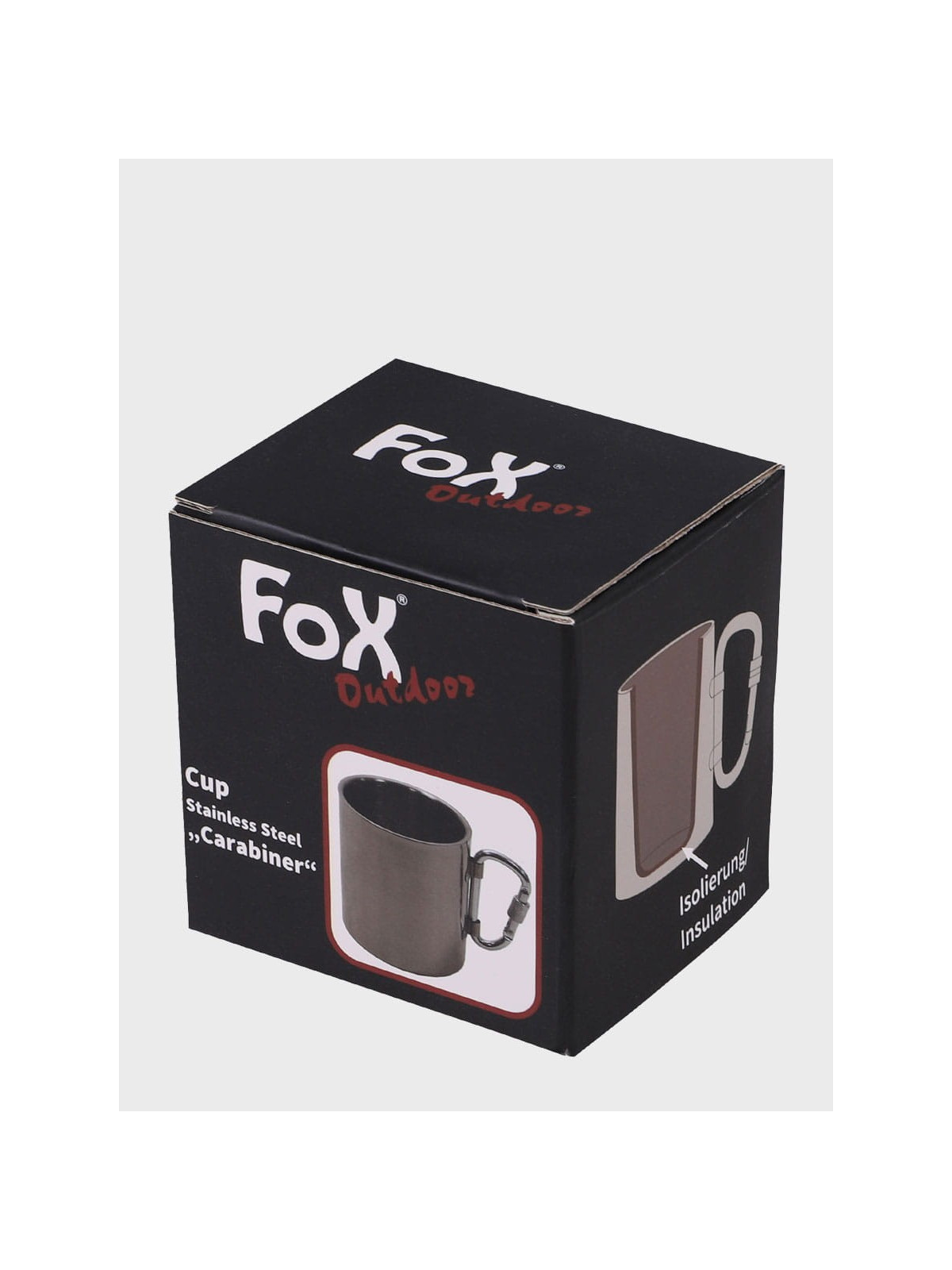 FOX OUTDOOR KUBEK TERMICZNY STALOWY 300ML Z KARABIŃCZYKIEM 