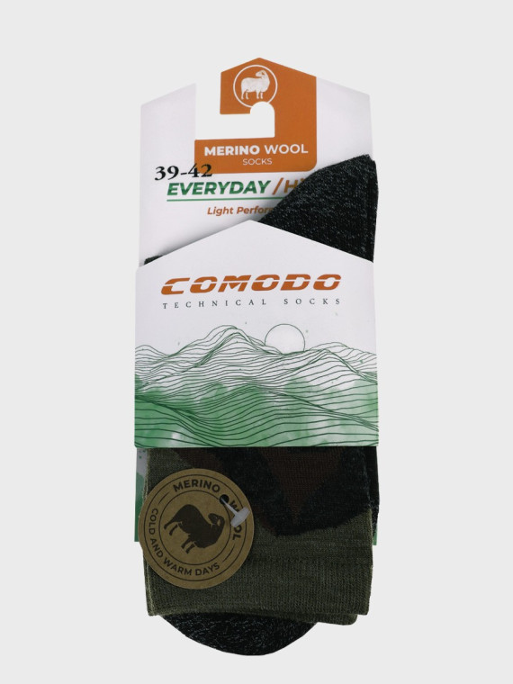 COMODO Skarpety Oddychające Wełniane Turystyczne 70% Wełna Merino Letnie w Góry Khaki 43-46