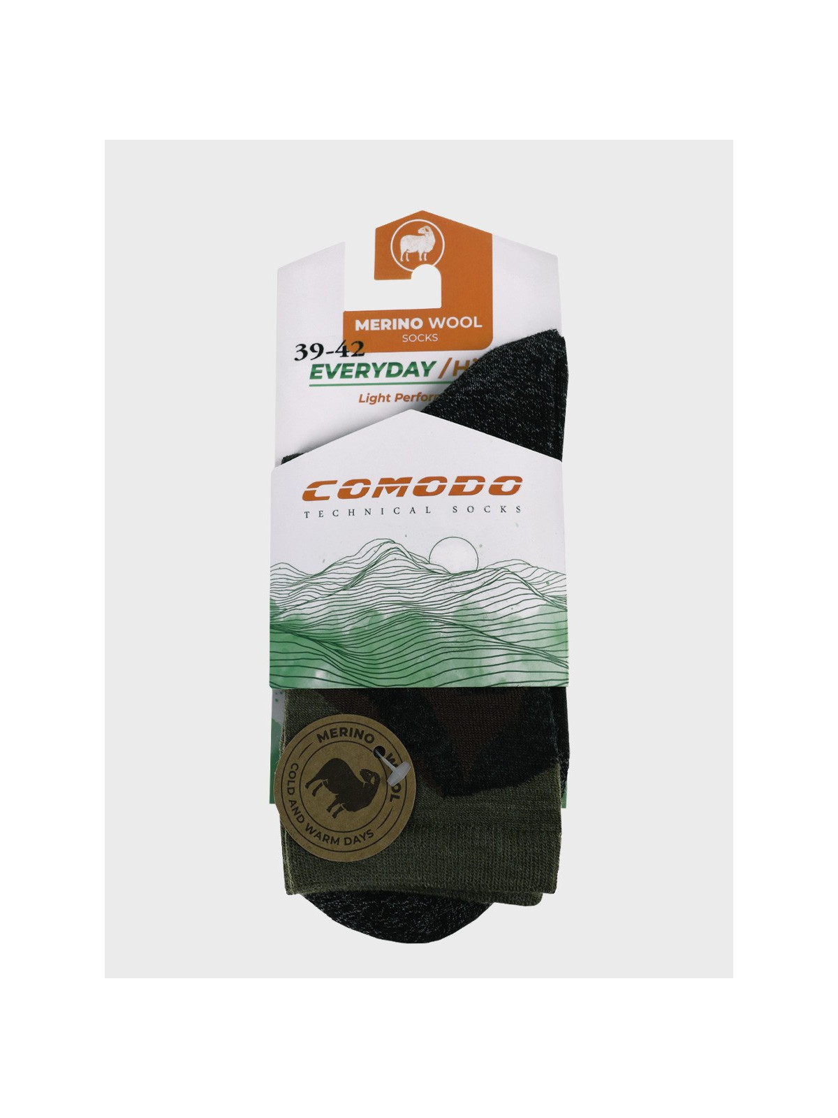 COMODO Skarpety Oddychające Wełniane Turystyczne 70% Wełna Merino Letnie w Góry Khaki 43-46