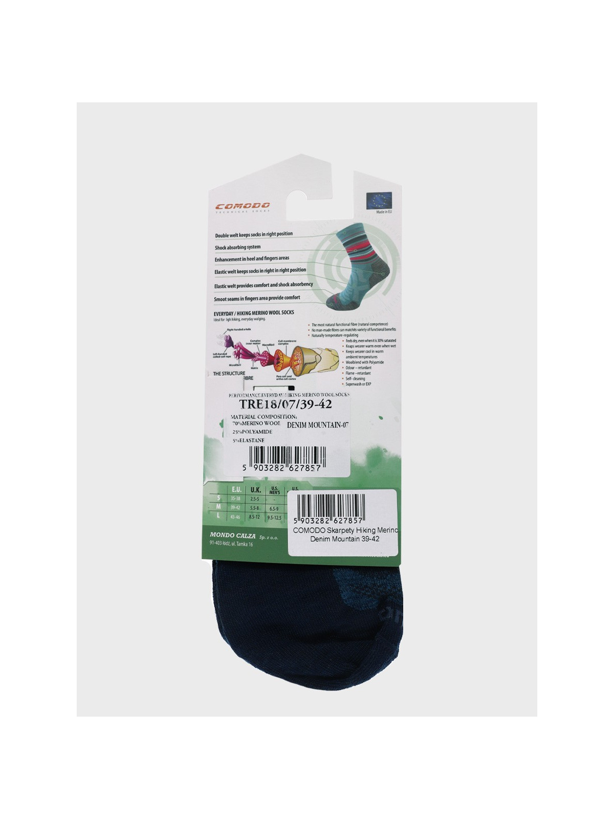 COMODO Skarpety Oddychające Wełniane Turystyczne 70% Wełna Merino Letnie w Góry Khaki 43-46