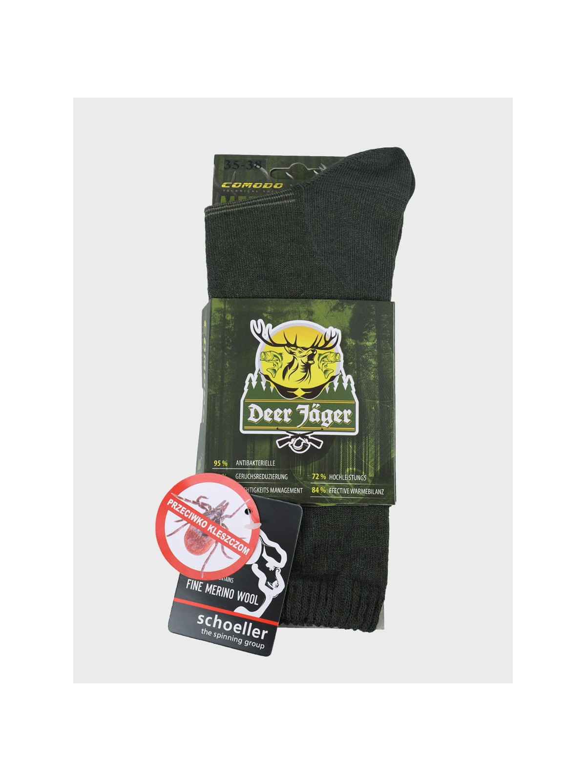 COMODO Skarpety myśliwskie trekkingowe Anty kleszczowe Merino SMP1 Khaki 43-46