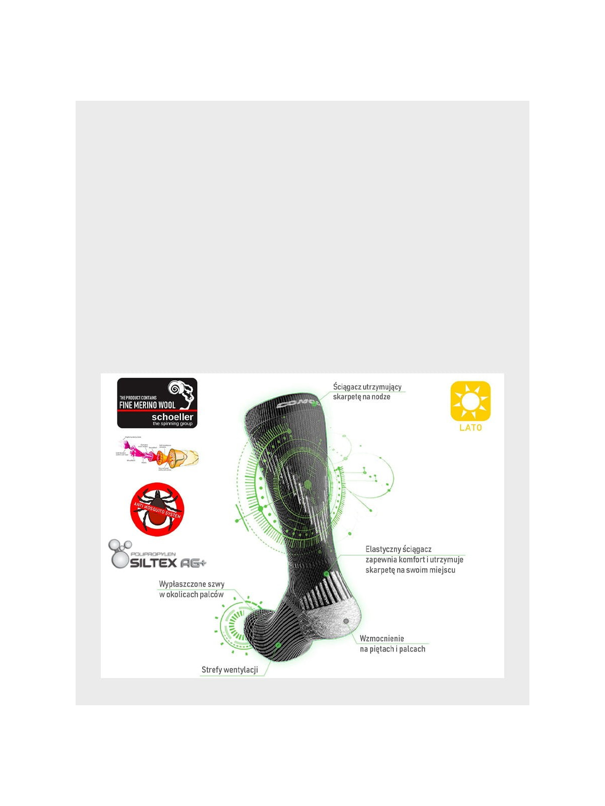 COMODO Skarpety myśliwskie trekkingowe Anty kleszczowe Merino SMP1 Khaki 43-46
