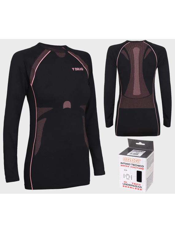 BRUGI BLUZA TERMOAKTYWNA 2RC3 RGZ DAMSKA CZARNO-RÓŻOWA L/XL