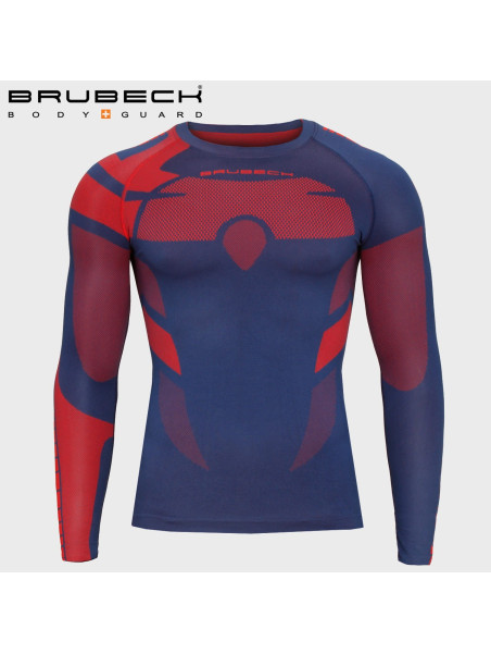 BRUBECK Bluza Termoaktywna Męska DRY GRANATOWO-CZERWONA S