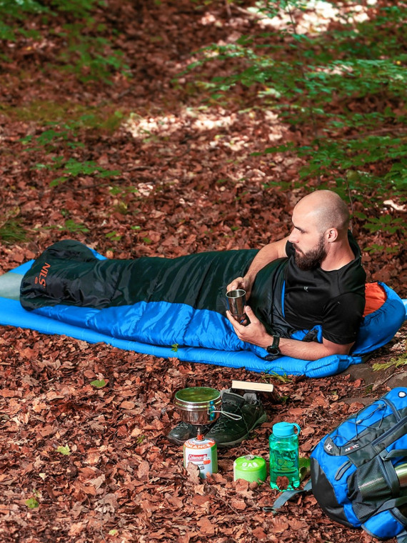 NILS CAMP Śpiwór turystyczny mumia NC2012 0-10°C 190cm granatowo-pomarańczowy
