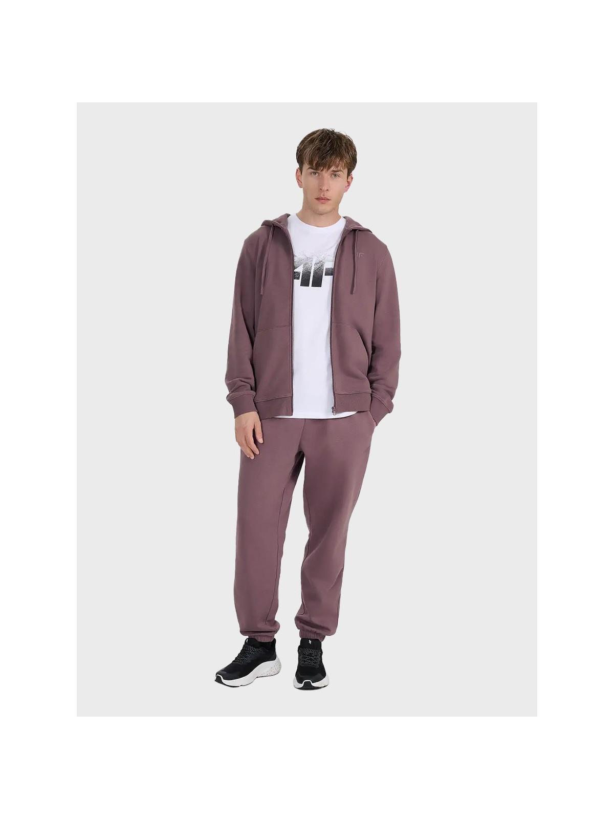 4F Bluza męska dresowa TSWSM1982 z kapturem rozpinana brązowa XXL