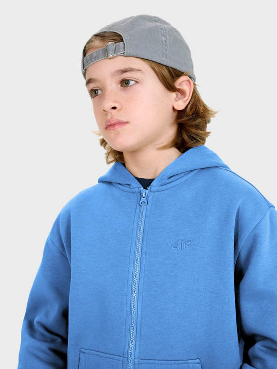 4F Bluza chłopięca dresowa TSWSM2324 z kapturem rozpinana denim 164